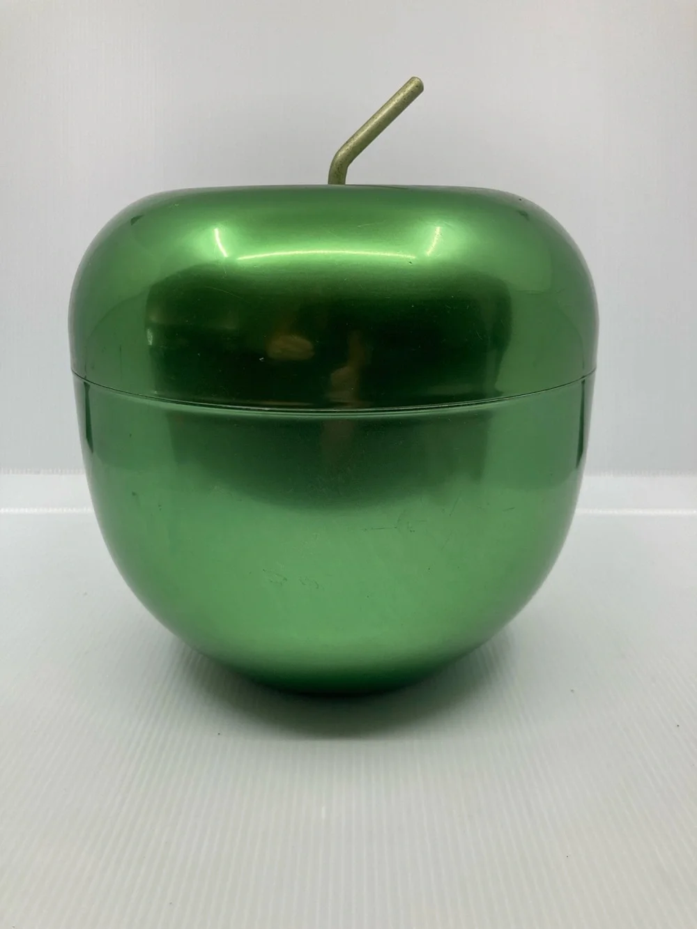 VINTAGE MCM GREEN ANODIZED APPLE ICE BUCKET COOKIE JAR